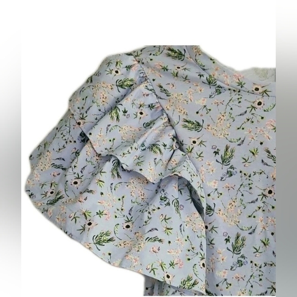 Zara Blue Floral Ruffle Sleeve A-Line T Shirt Dress Women's Size Medium - Picture 4 of 6